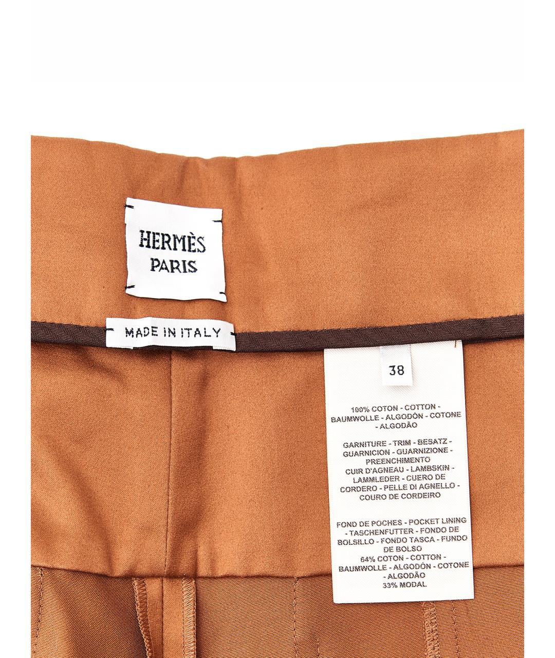 HERMES Коричневые хлопковые прямые брюки, фото 4