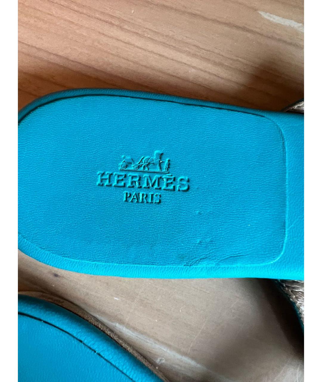 HERMES PRE-OWNED Бирюзовые кожаные шлепанцы, фото 7