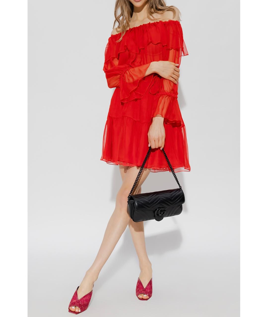 GUCCI Красное шелковое повседневное платье, фото 4