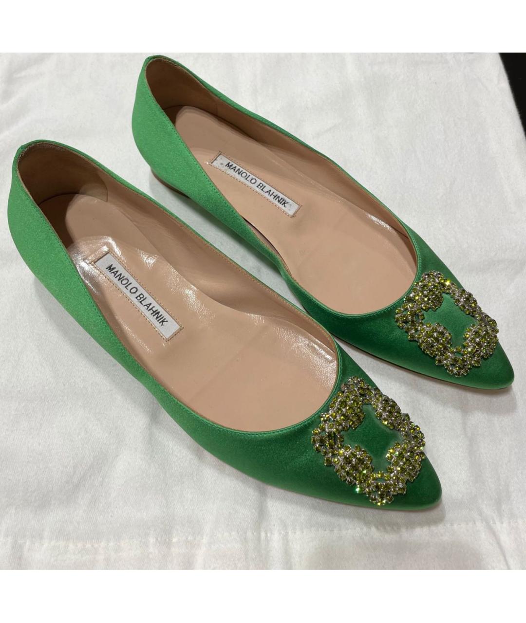 MANOLO BLAHNIK Зеленые бархатные балетки, фото 2