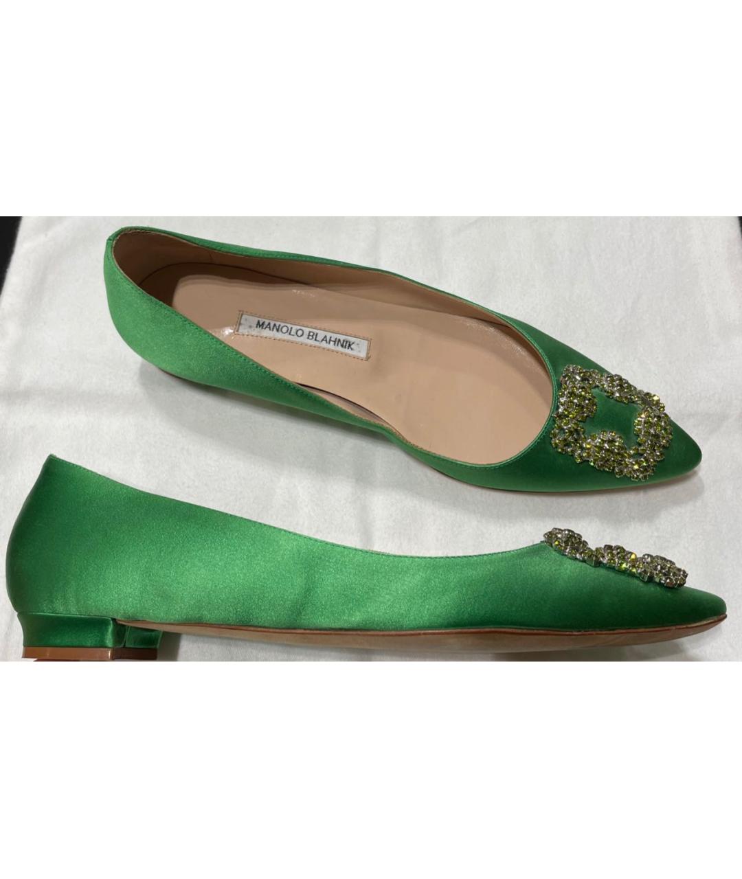 MANOLO BLAHNIK Зеленые бархатные балетки, фото 4