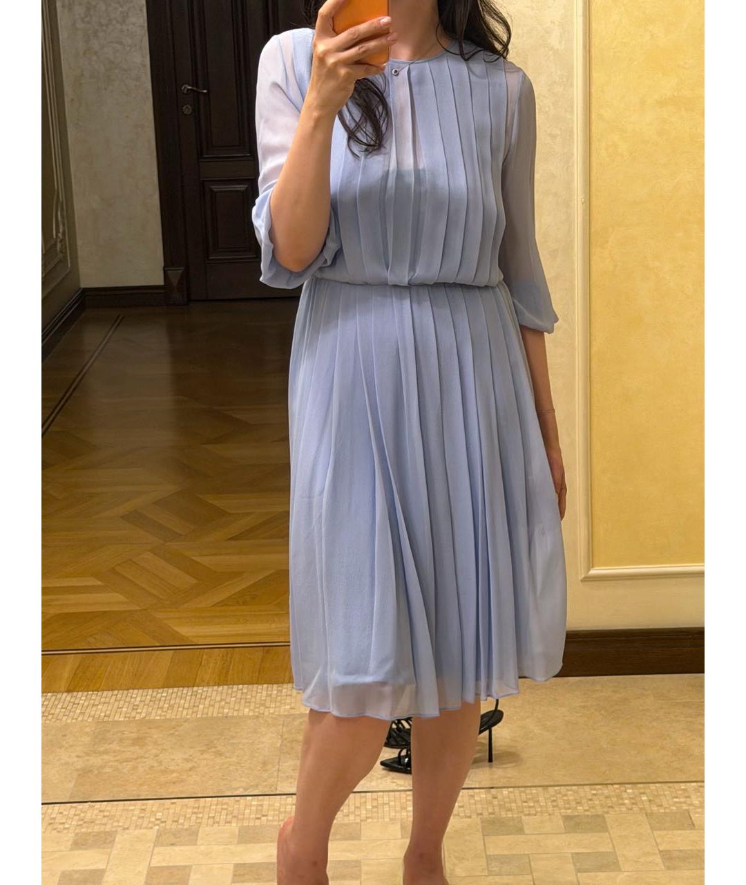 MAX MARA Голубое шелковое повседневное платье, фото 5