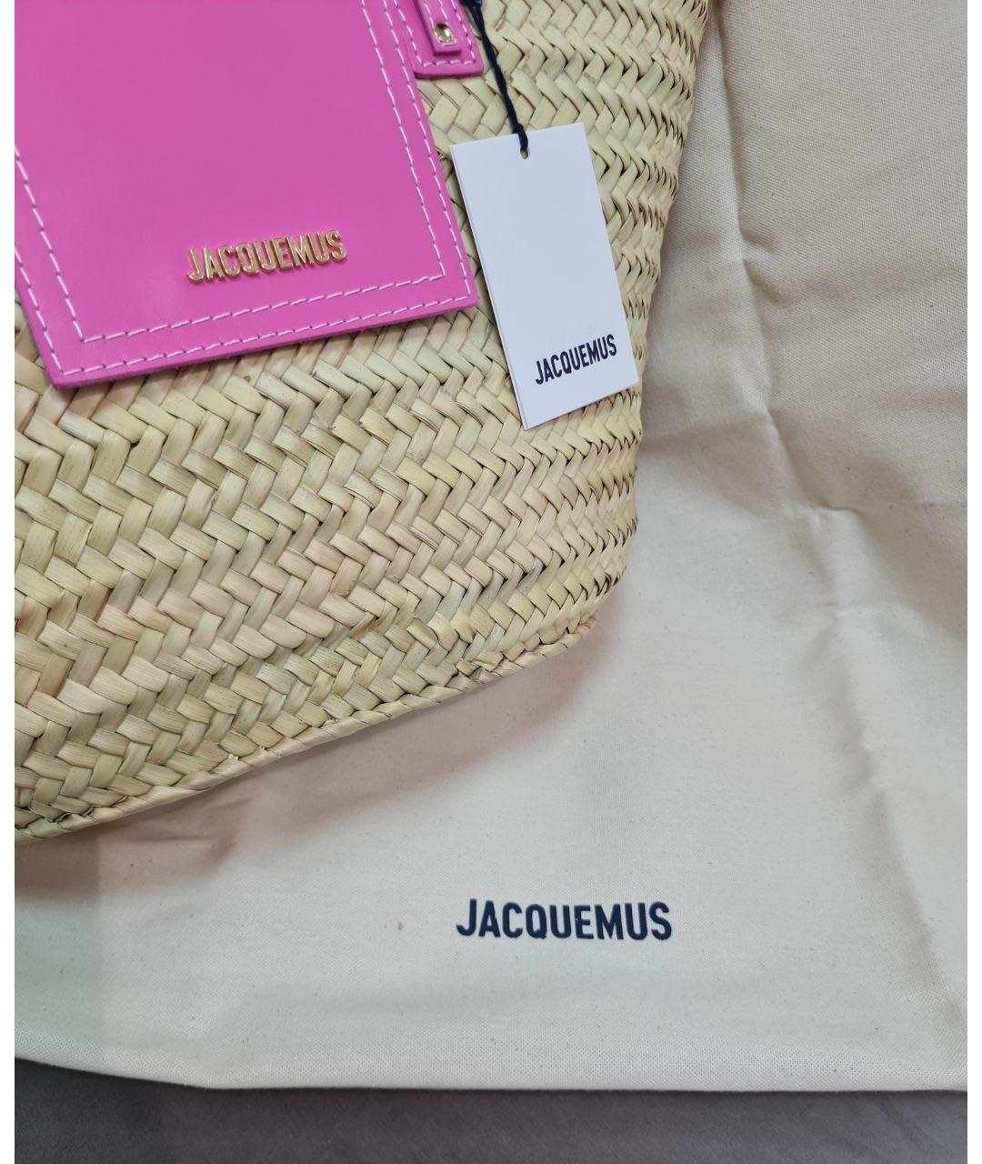 JACQUEMUS Бежевая пелетеная пляжная сумка, фото 4