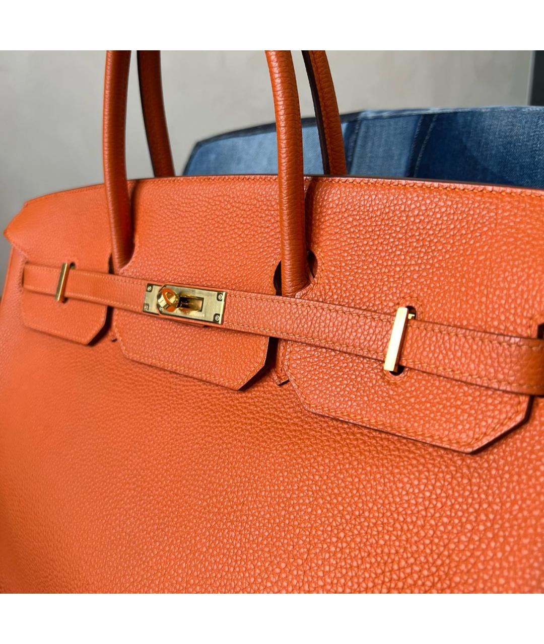 HERMES PRE-OWNED Оранжевая кожаная сумка с короткими ручками, фото 6
