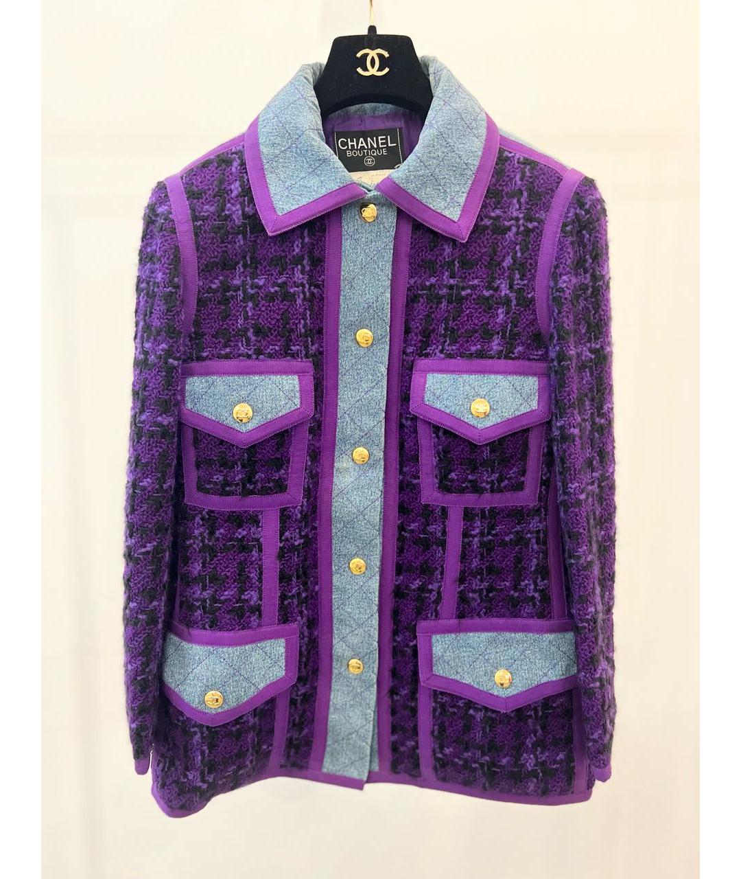 CHANEL Фиолетовый твидовый жакет/пиджак, фото 5