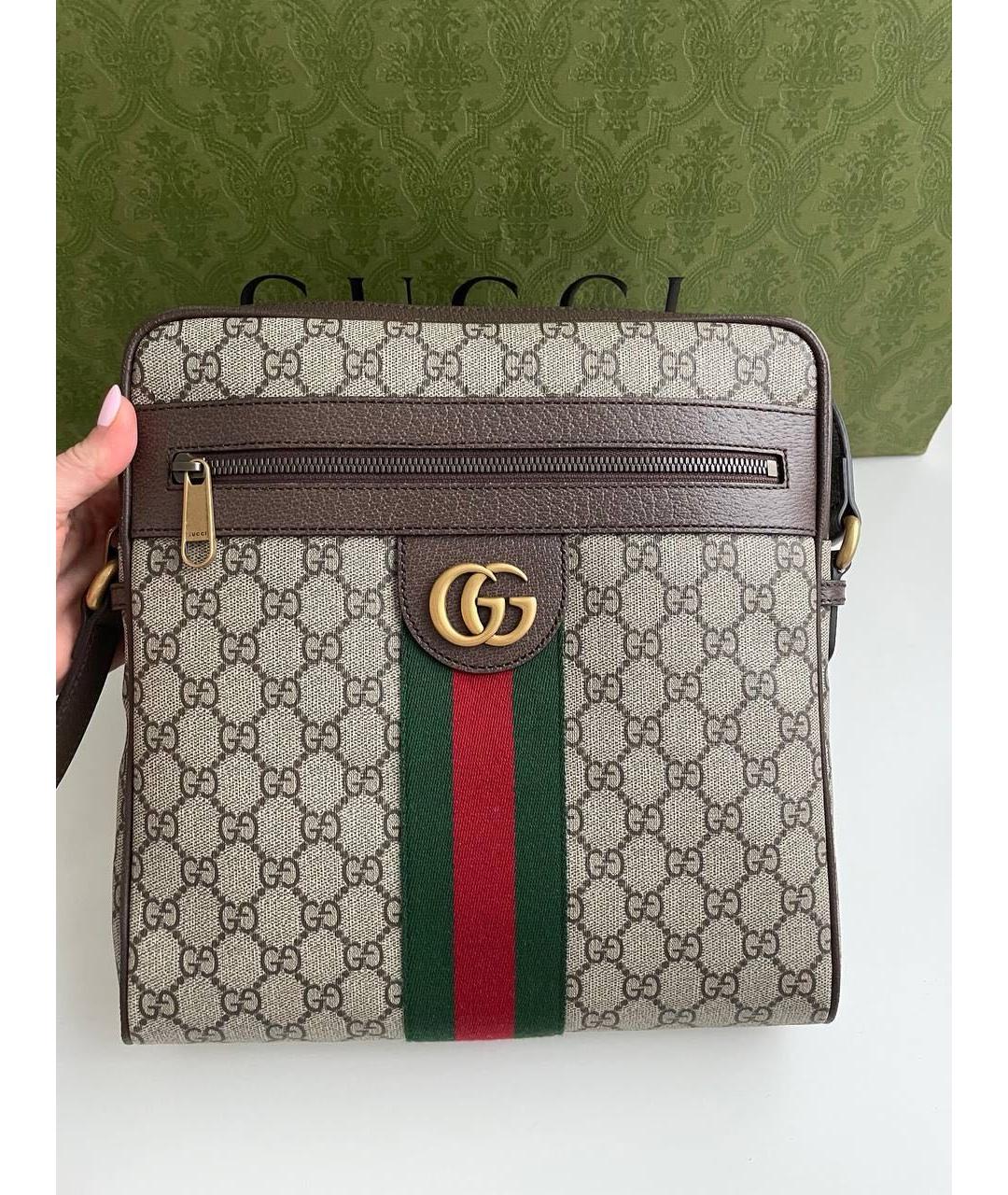 GUCCI Бежевая кожаная сумка на плечо, фото 2
