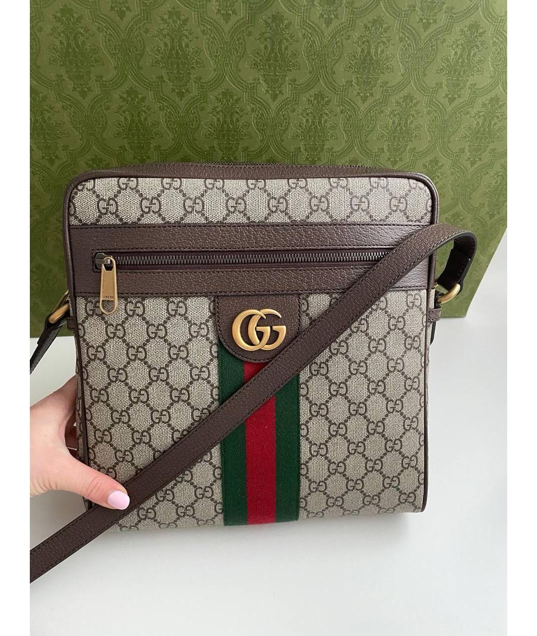GUCCI Бежевая кожаная сумка на плечо, фото 3