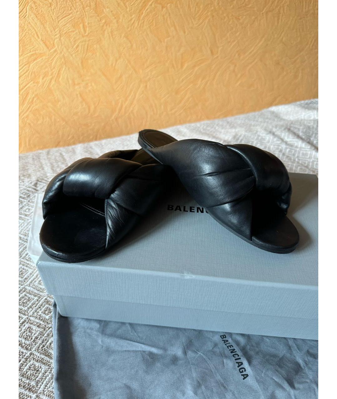 BALENCIAGA Черные кожаные шлепанцы, фото 6