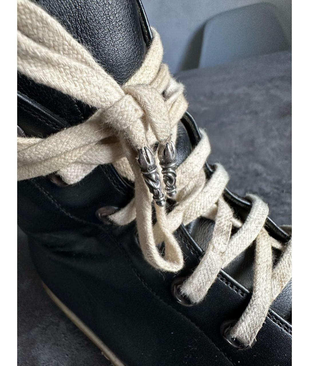 RICK OWENS Черные кожаные высокие кроссовки / кеды, фото 3
