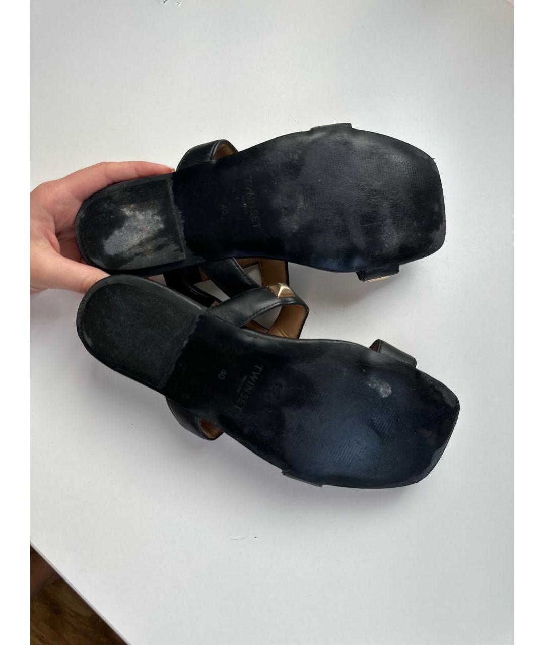 TWIN-SET Черные кожаные сандалии, фото 3