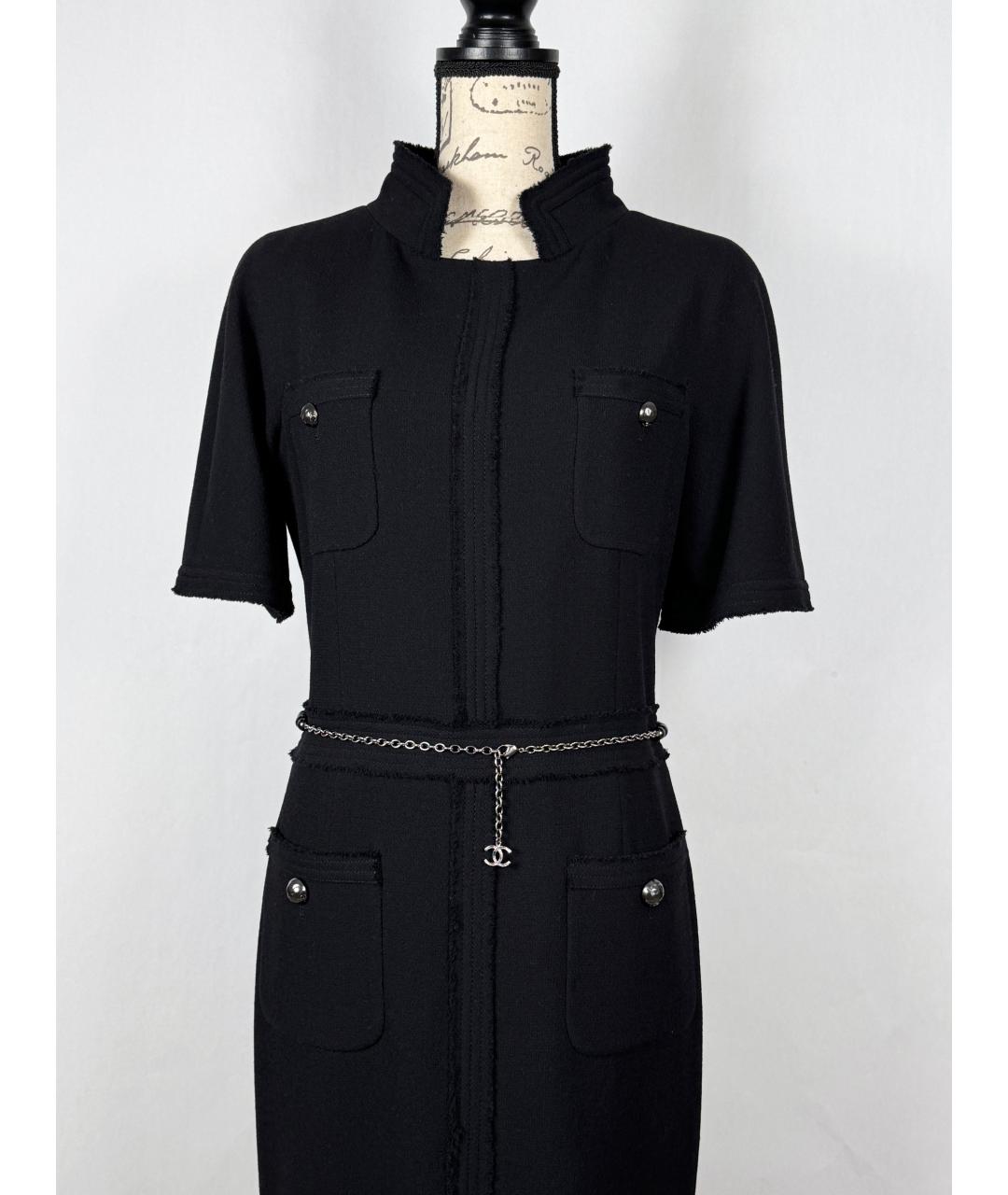 CHANEL PRE-OWNED Черное твидовое коктейльное платье, фото 5