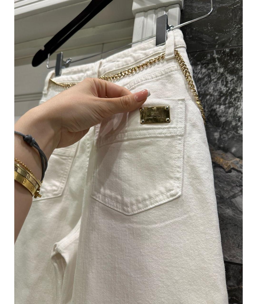 ELISABETTA FRANCHI Белые хлопковые прямые джинсы, фото 6