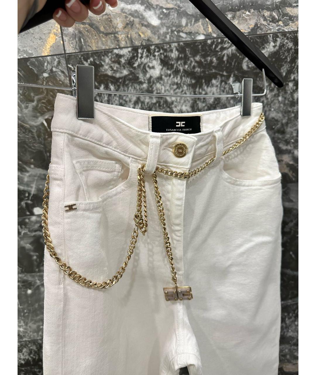 ELISABETTA FRANCHI Белые хлопковые прямые джинсы, фото 7