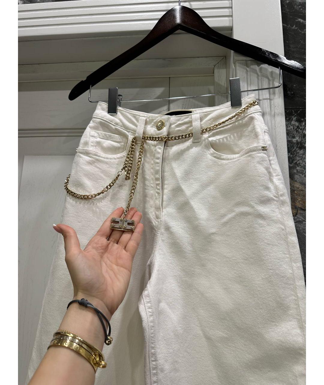 ELISABETTA FRANCHI Белые хлопковые прямые джинсы, фото 3
