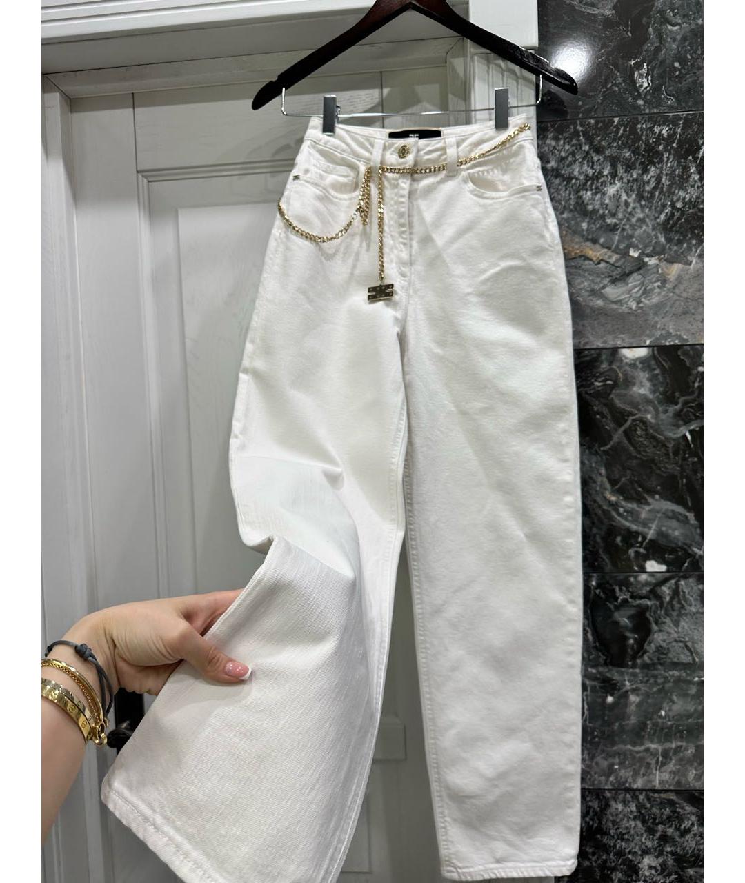 ELISABETTA FRANCHI Белые хлопковые прямые джинсы, фото 5