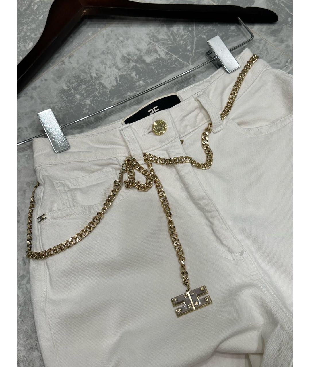 ELISABETTA FRANCHI Белые хлопковые прямые джинсы, фото 4