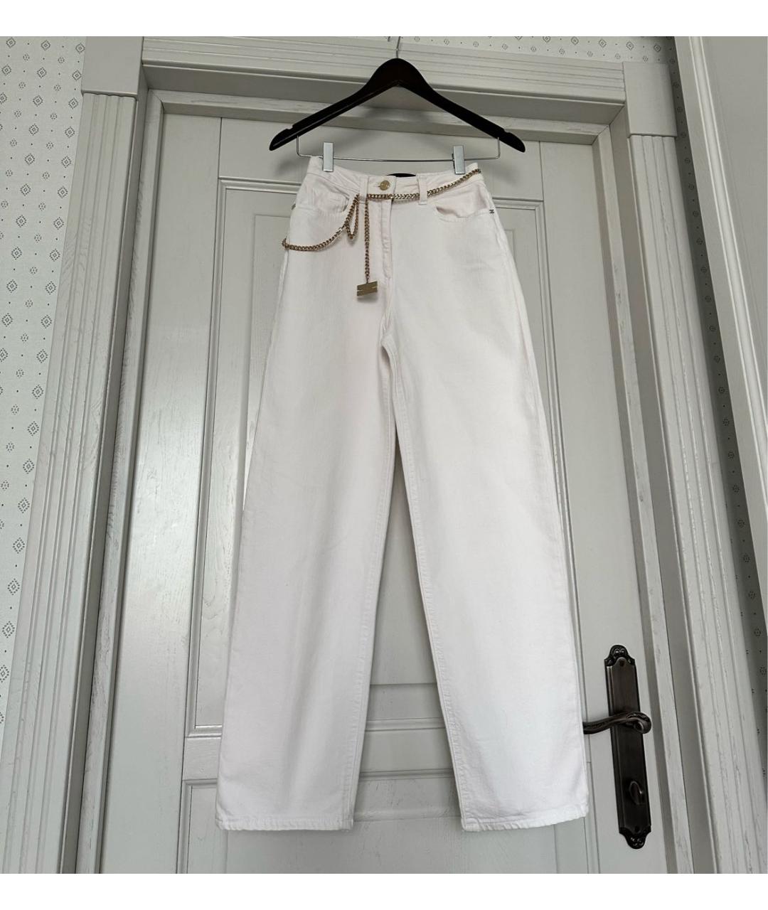 ELISABETTA FRANCHI Белые хлопковые прямые джинсы, фото 8