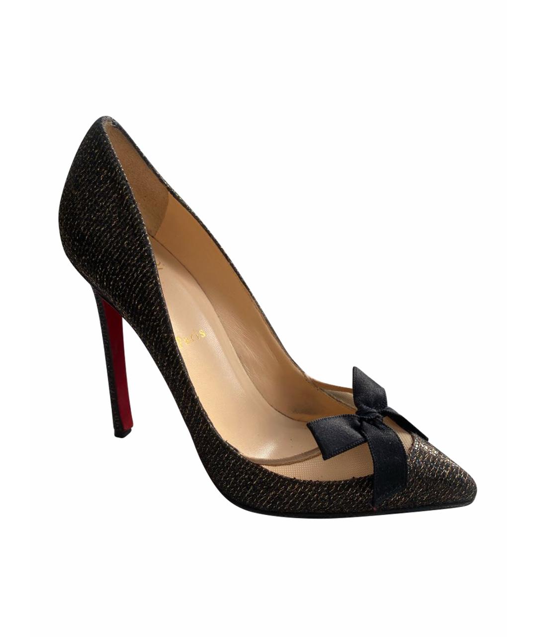 CHRISTIAN LOUBOUTIN Золотые текстильные туфли, фото 1