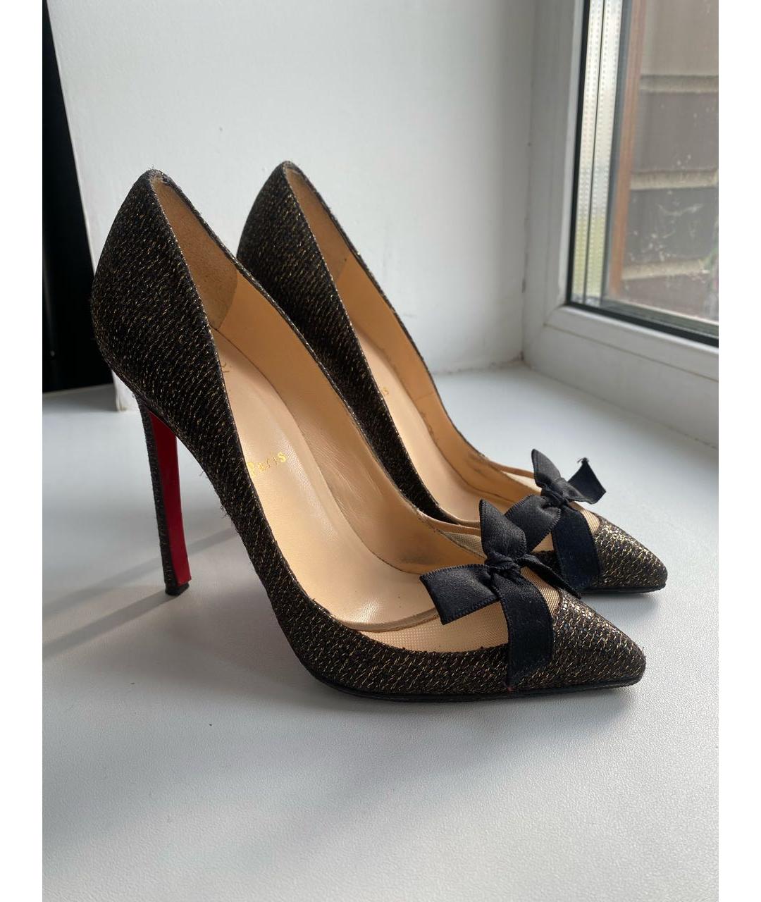 CHRISTIAN LOUBOUTIN Золотые текстильные туфли, фото 5