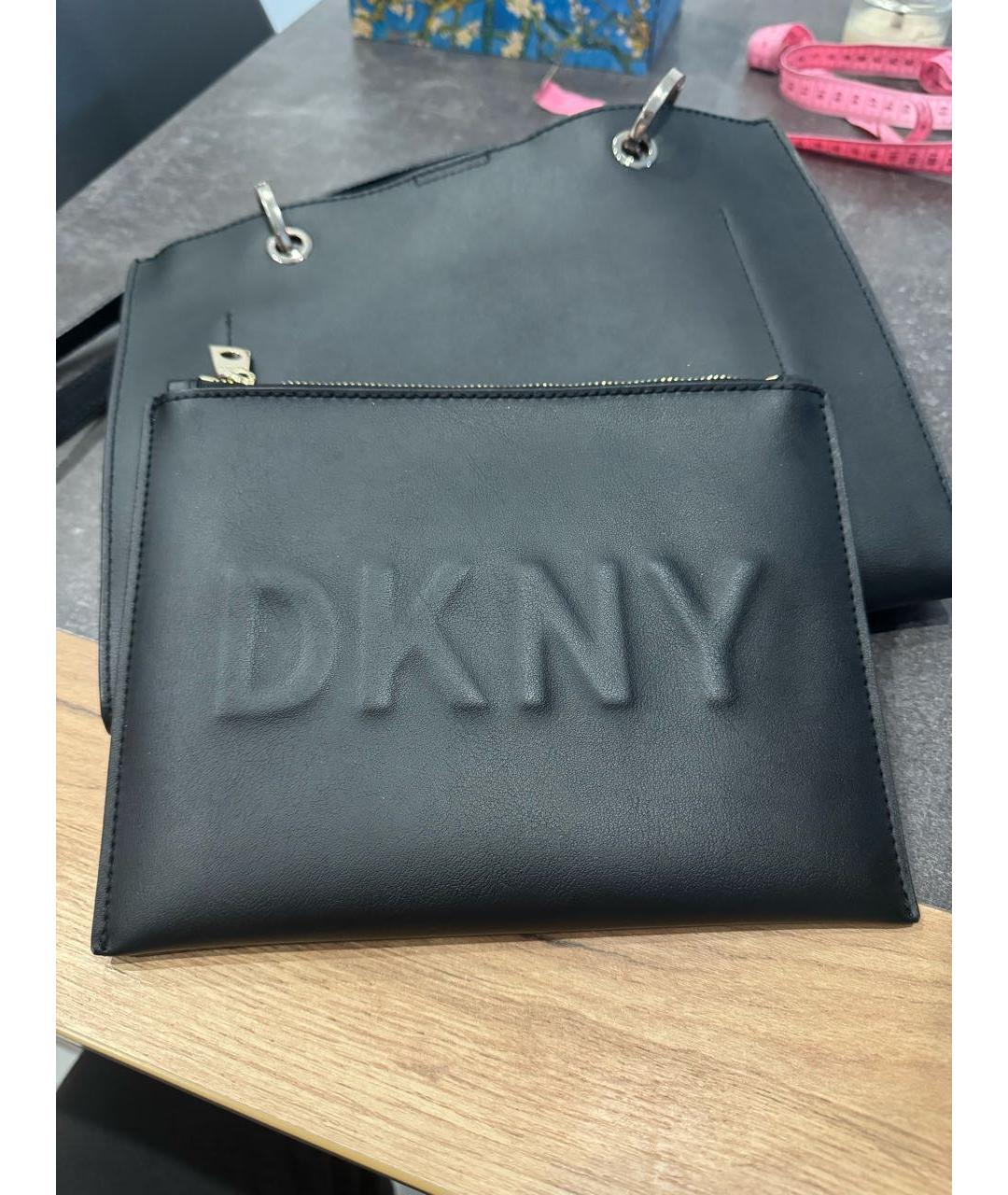 DKNY Черная кожаная сумка тоут, фото 5