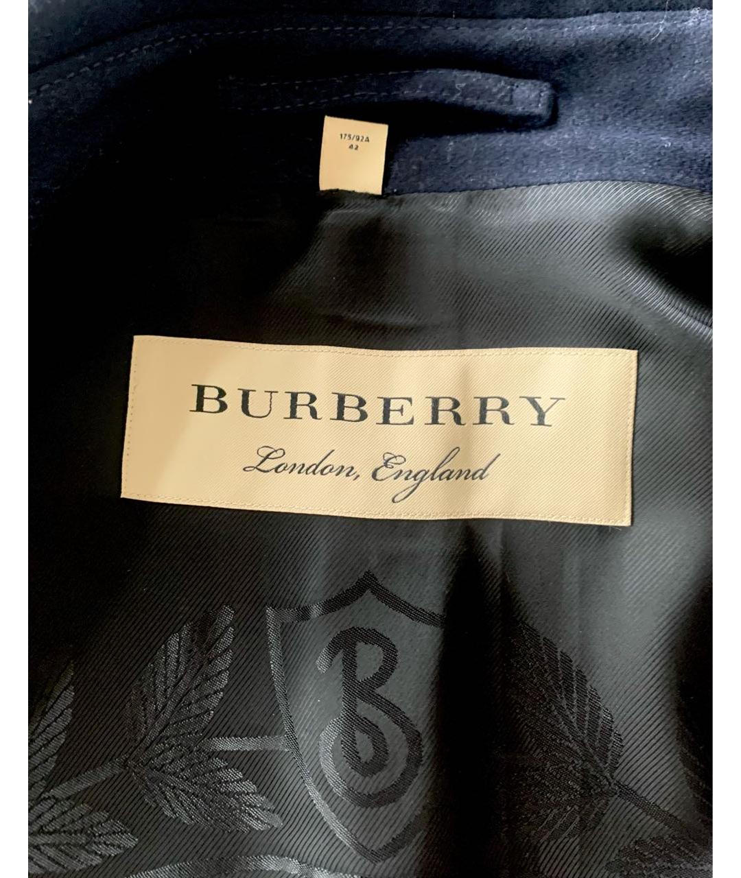 BURBERRY Темно-синее шерстяное пальто, фото 4