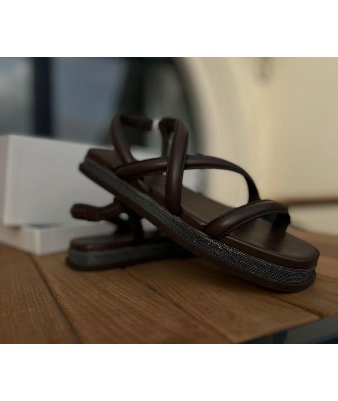 BRUNELLO CUCINELLI Коричневые кожаные сандалии, фото 6