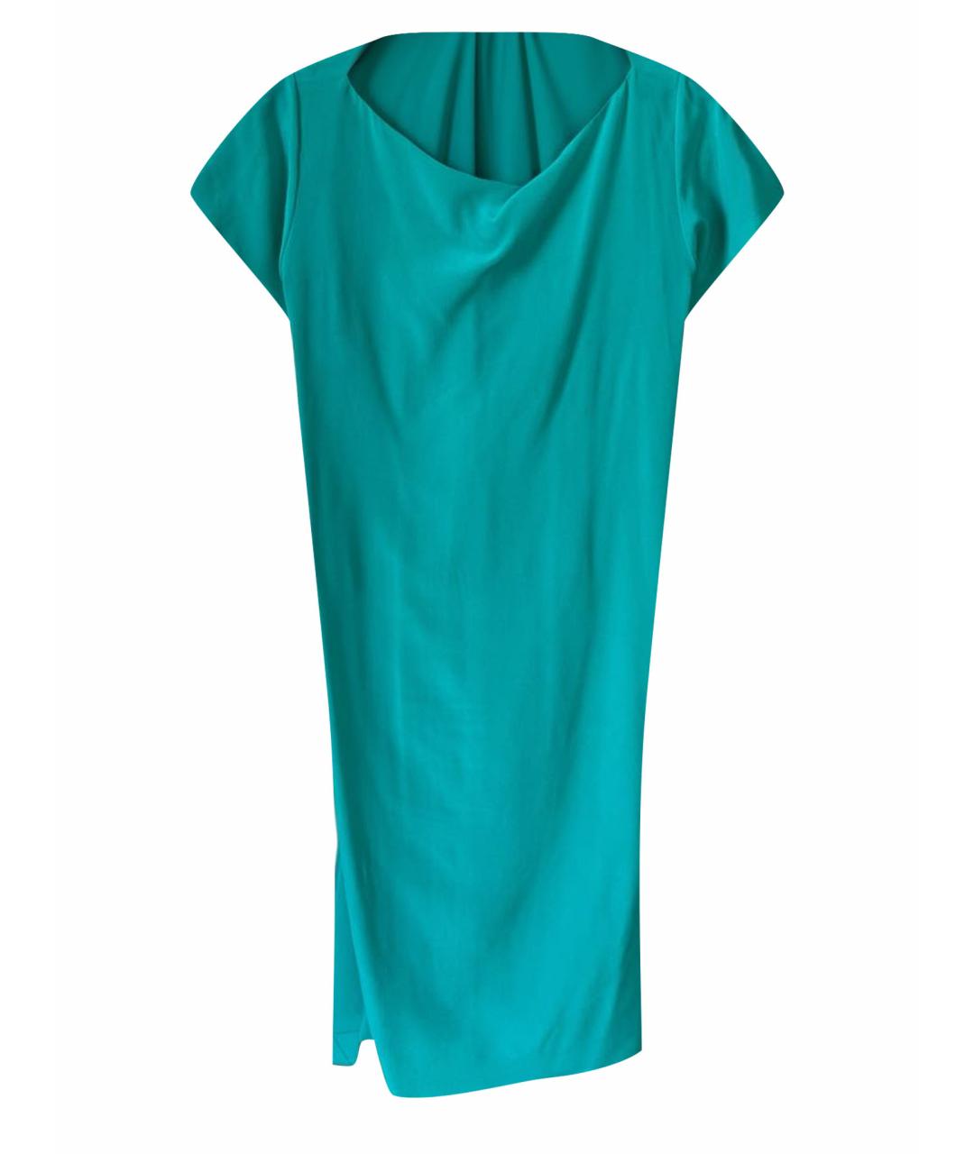 ALBERTA FERRETTI Бирюзовое шелковое коктейльное платье, фото 1