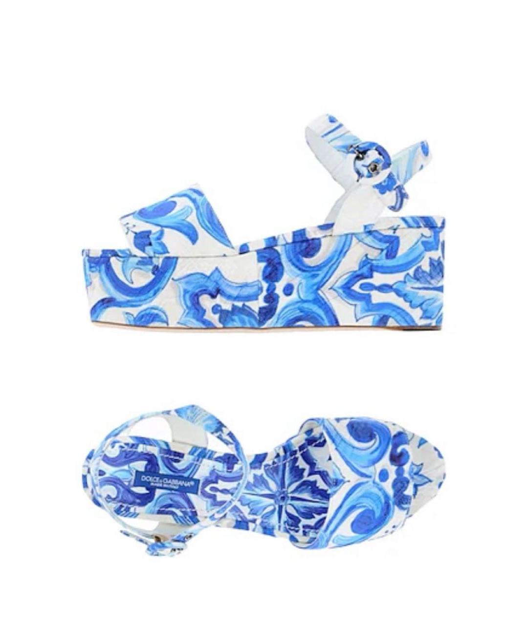 DOLCE&GABBANA Голубые кожаные босоножки, фото 5