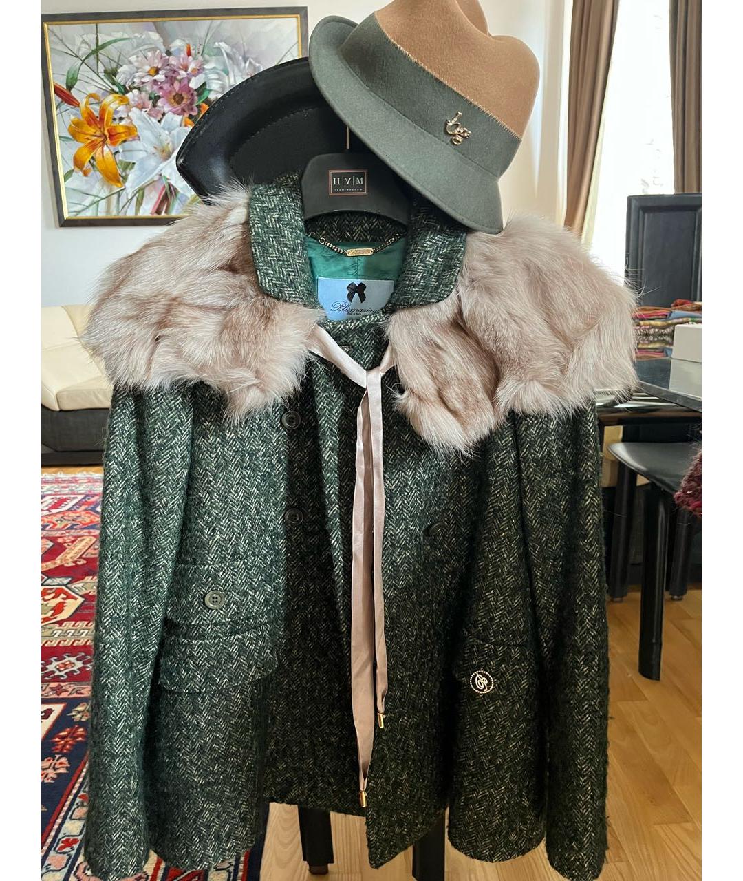 BLUMARINE Зеленые шерстяное пальто, фото 7