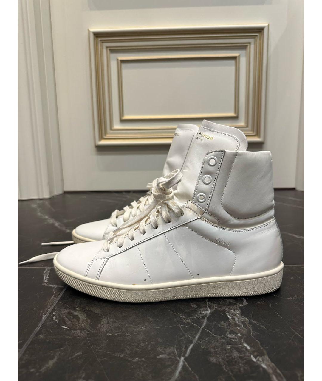 SAINT LAURENT Белые кожаные высокие кроссовки / кеды, фото 9