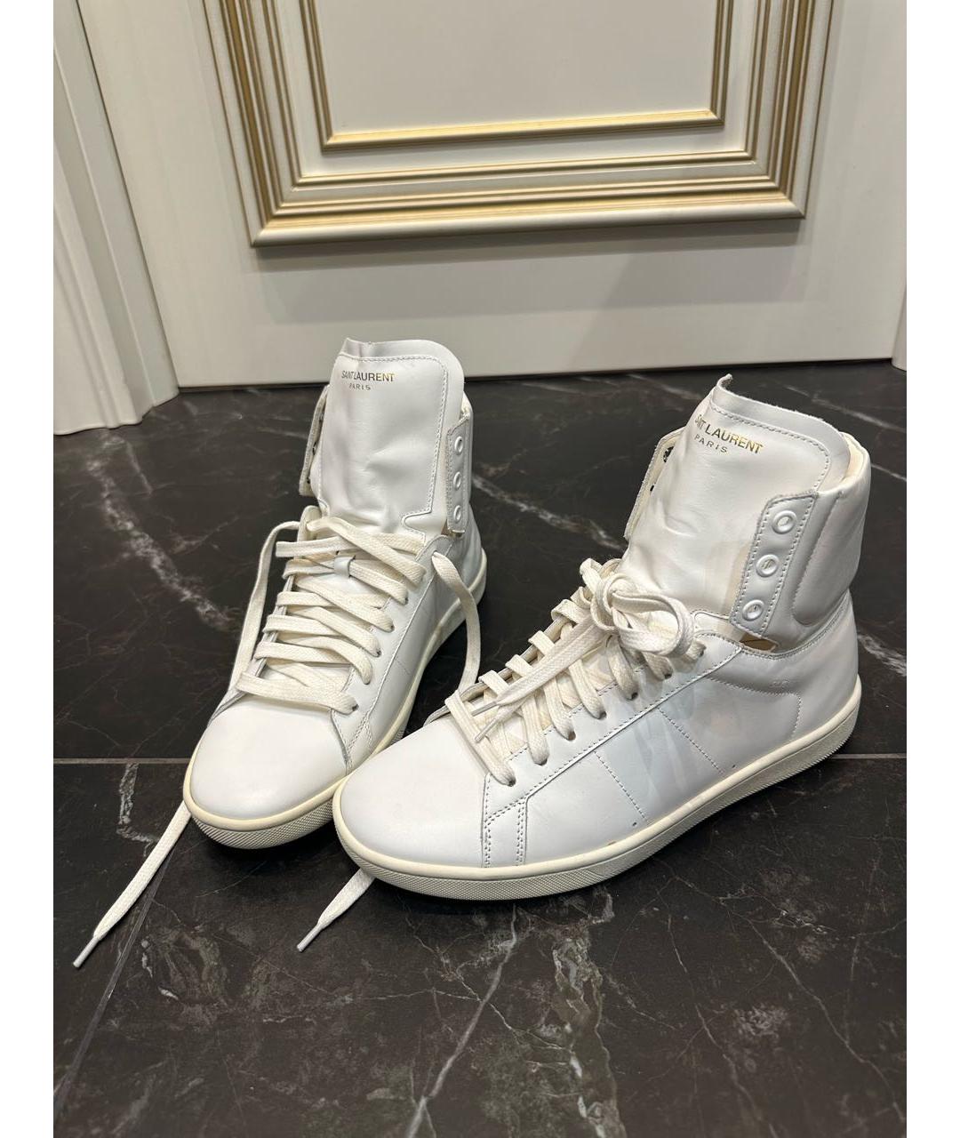 SAINT LAURENT Белые кожаные высокие кроссовки / кеды, фото 5