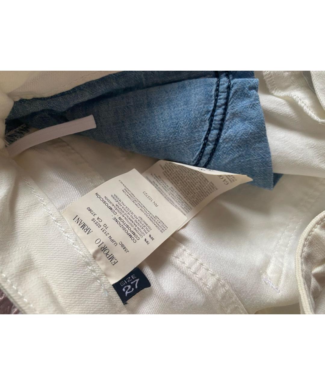 ARMANI JEANS Белые хлопко-эластановые джинсы клеш, фото 3