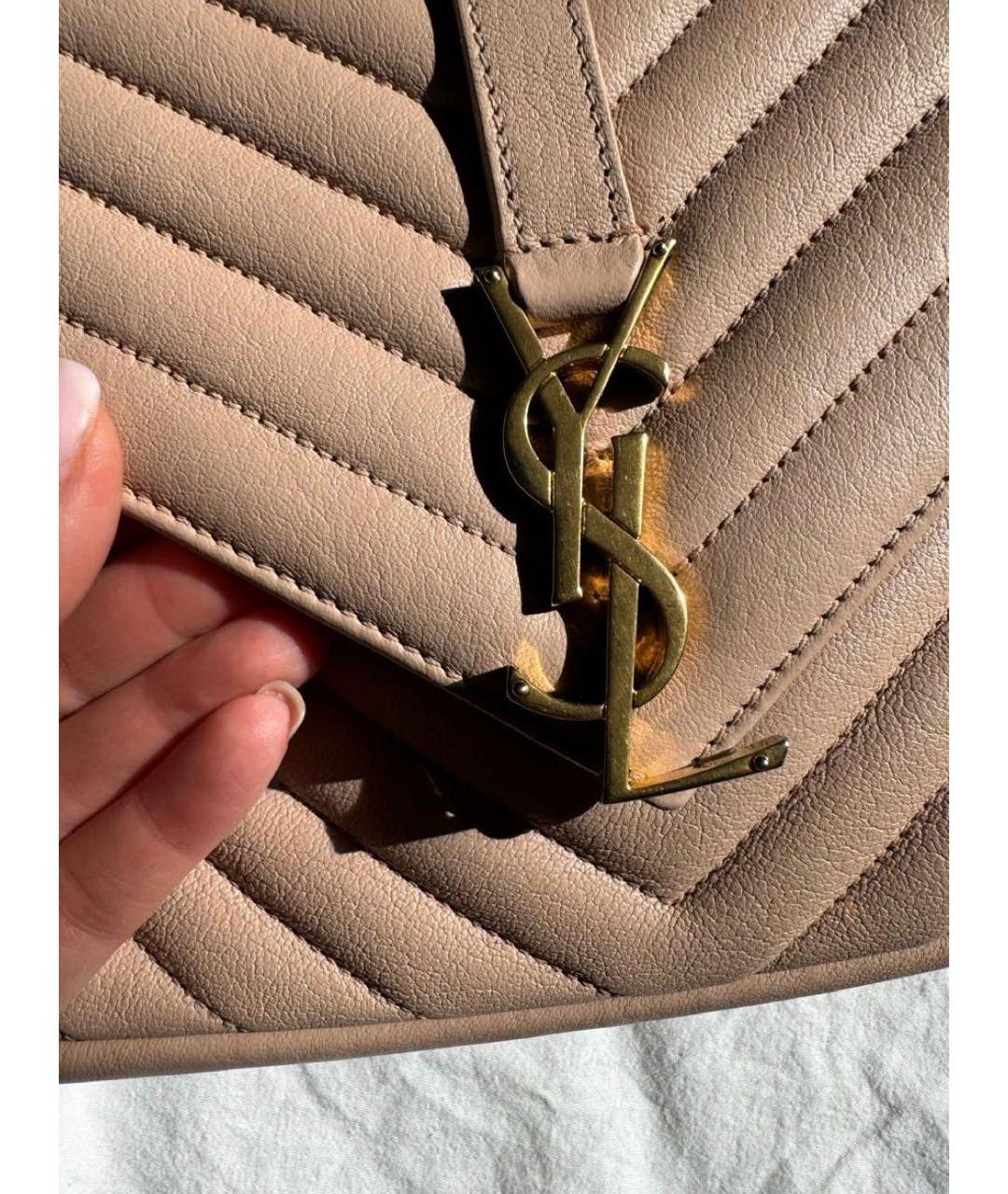 SAINT LAURENT Бежевая кожаная сумка с короткими ручками, фото 5