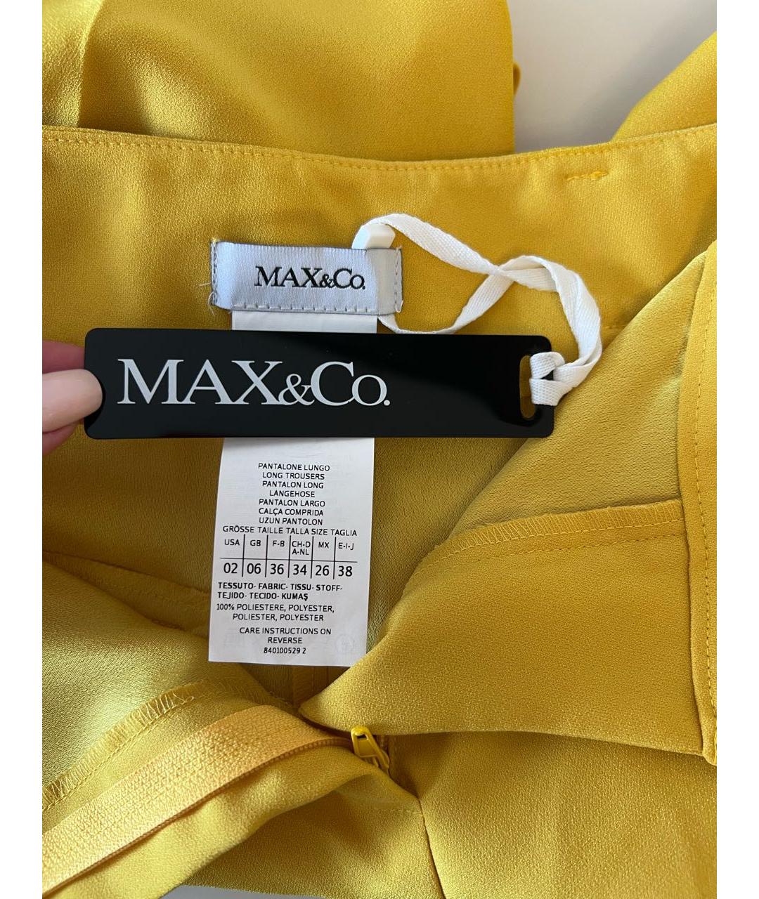 MAX&CO Горчичные полиэстеровые прямые брюки, фото 5