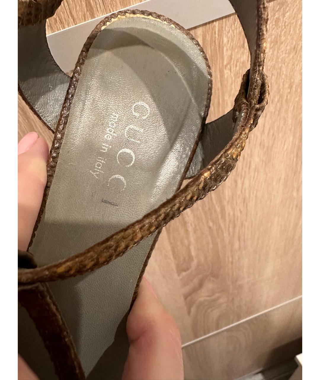 GUCCI Коричневые кожаные босоножки, фото 6