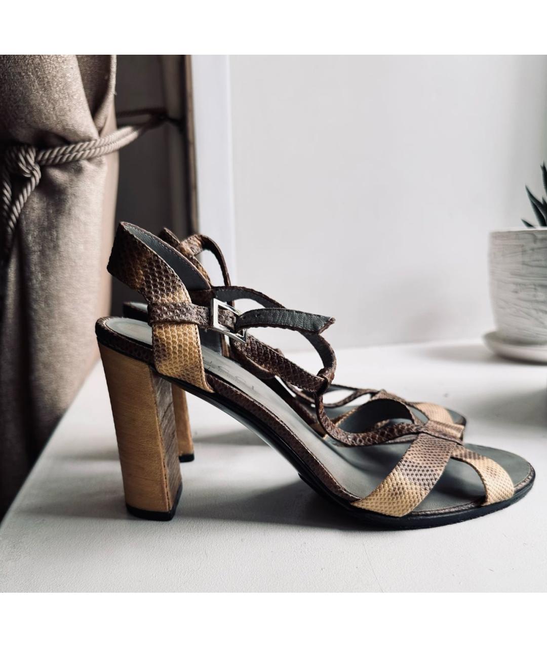 GUCCI Коричневые кожаные босоножки, фото 8