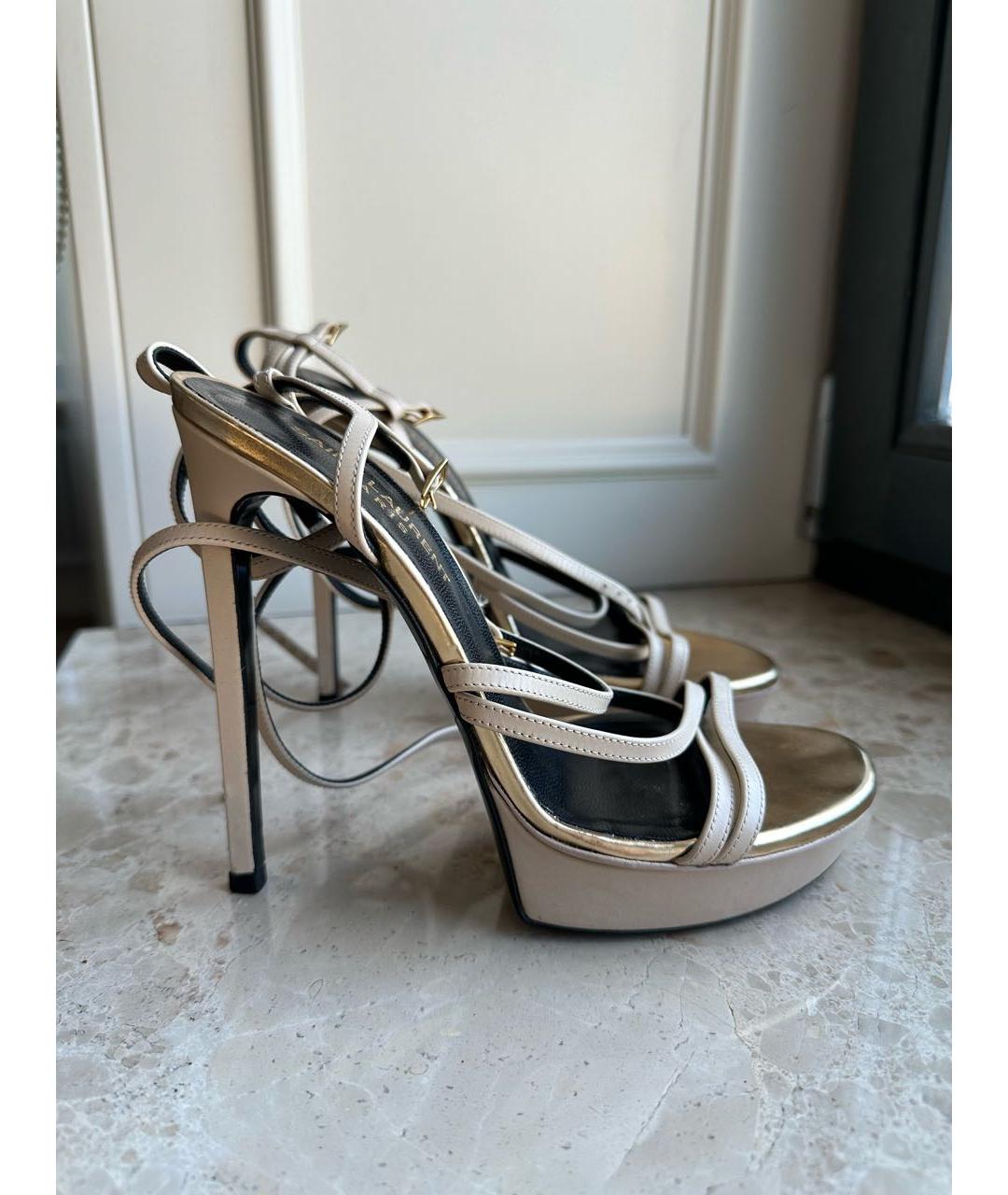 SAINT LAURENT Бежевые кожаные босоножки, фото 5
