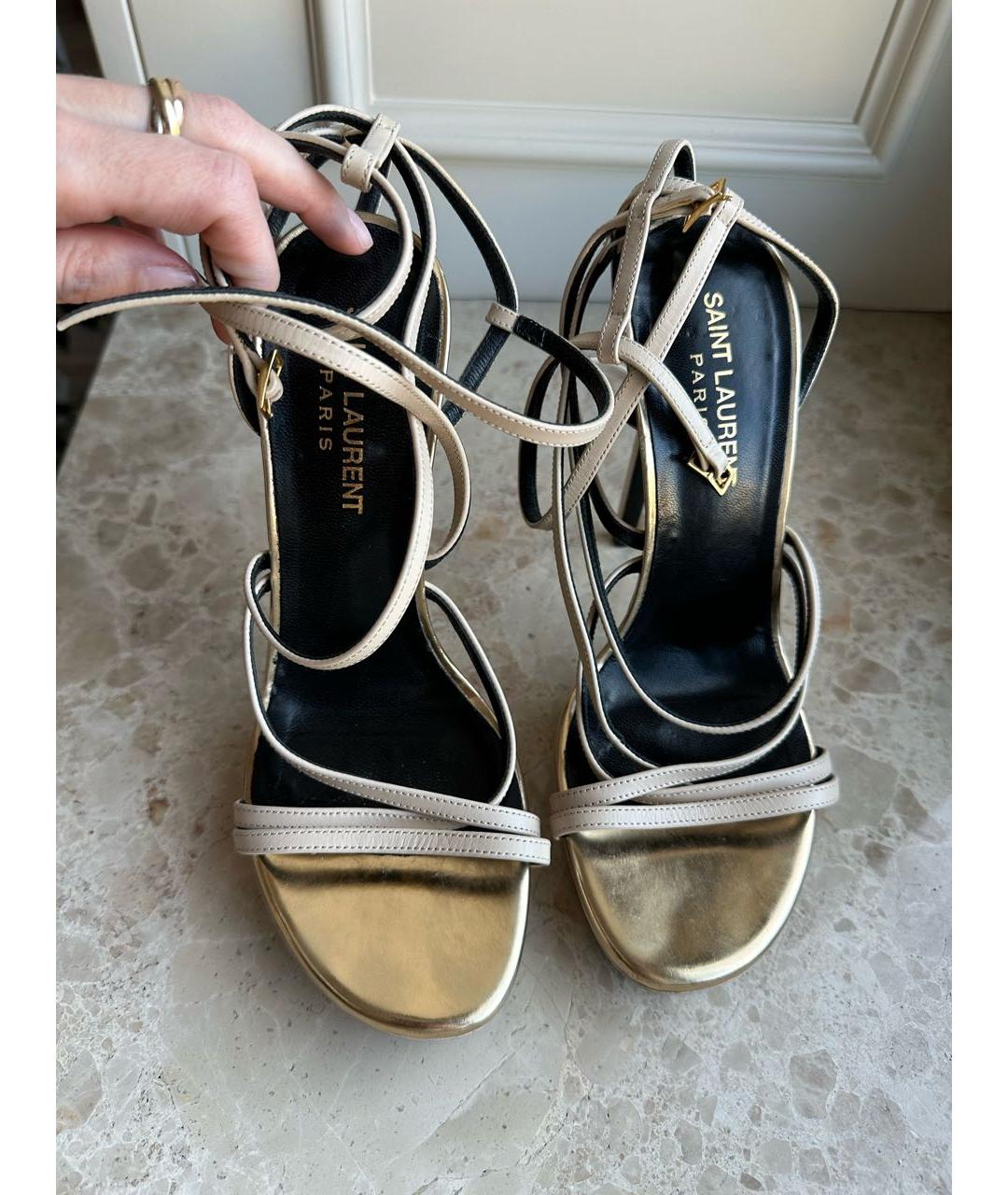 SAINT LAURENT Бежевые кожаные босоножки, фото 2