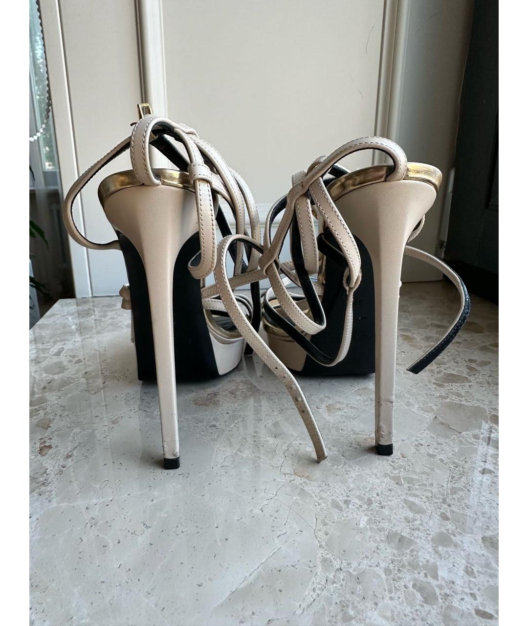 SAINT LAURENT Бежевые кожаные босоножки, фото 4