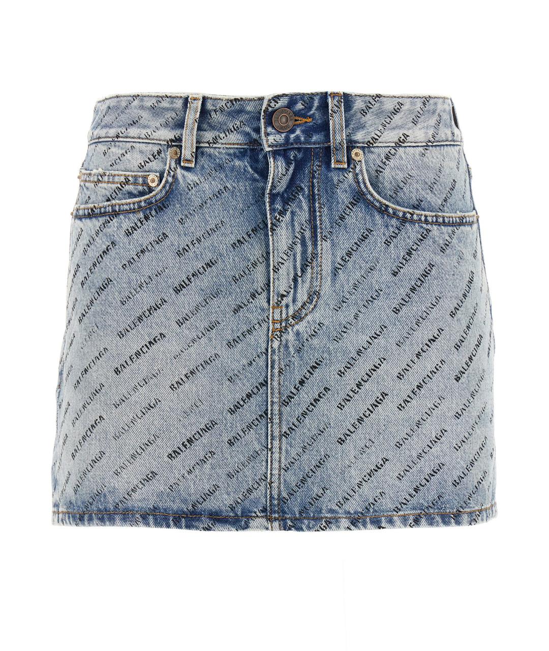 BALENCIAGA Голубая хлопковая юбка мини, фото 1