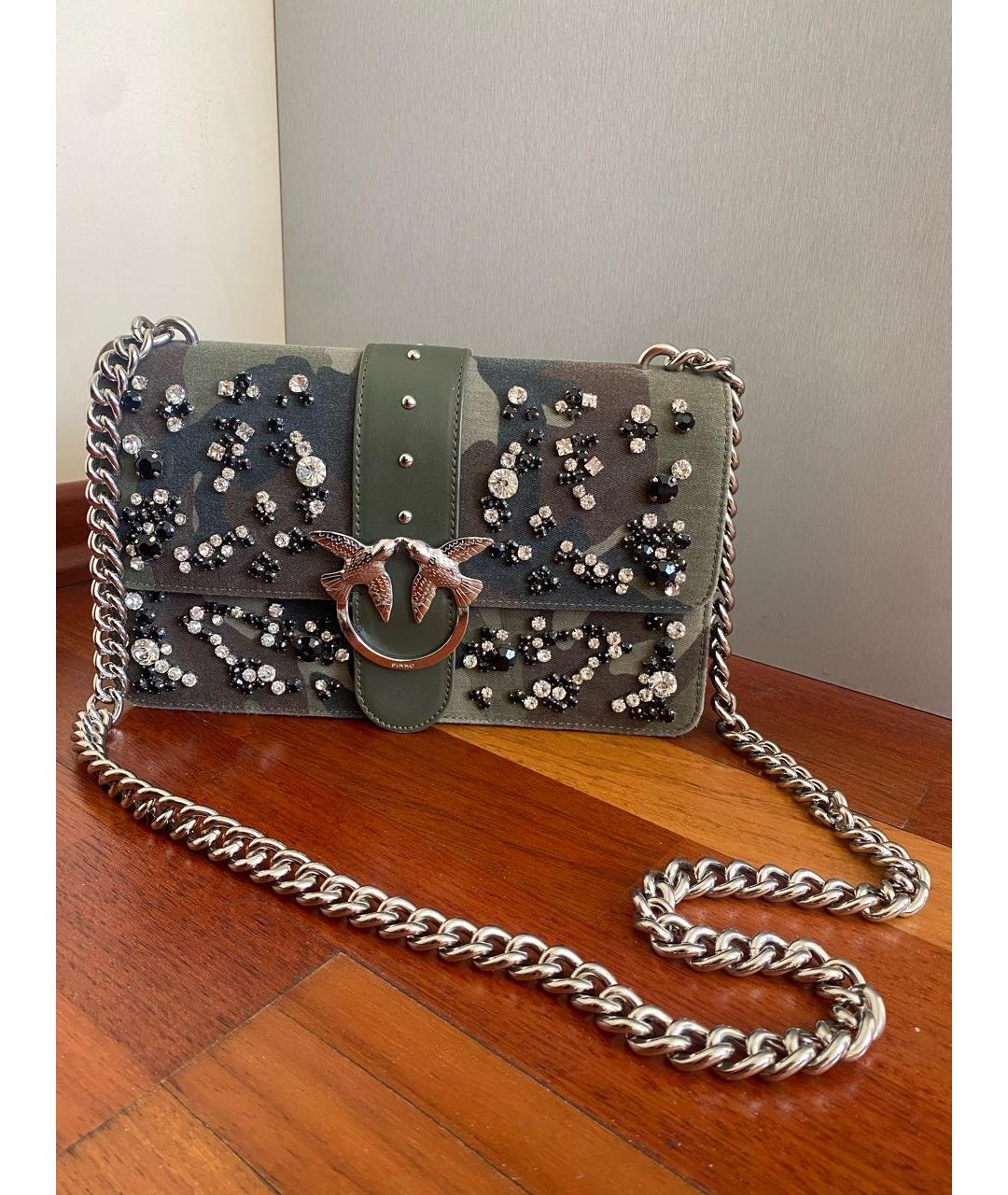 PINKO Хаки кожаная сумка через плечо, фото 3