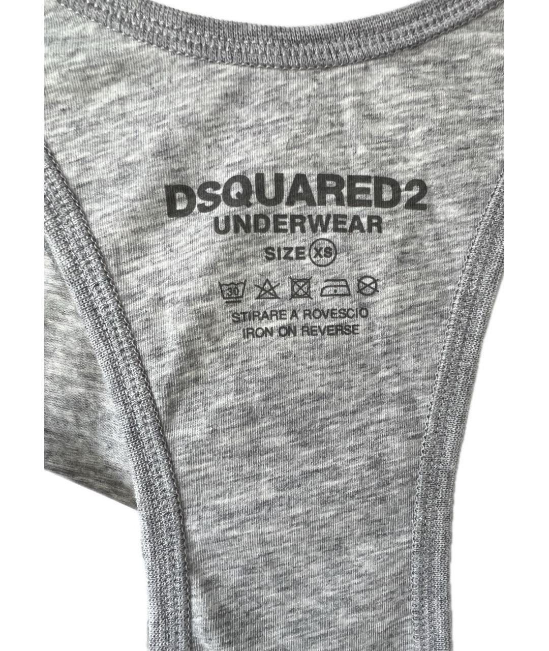 DSQUARED2 UNDERWEAR Серая хлопко-эластановая майка, фото 3