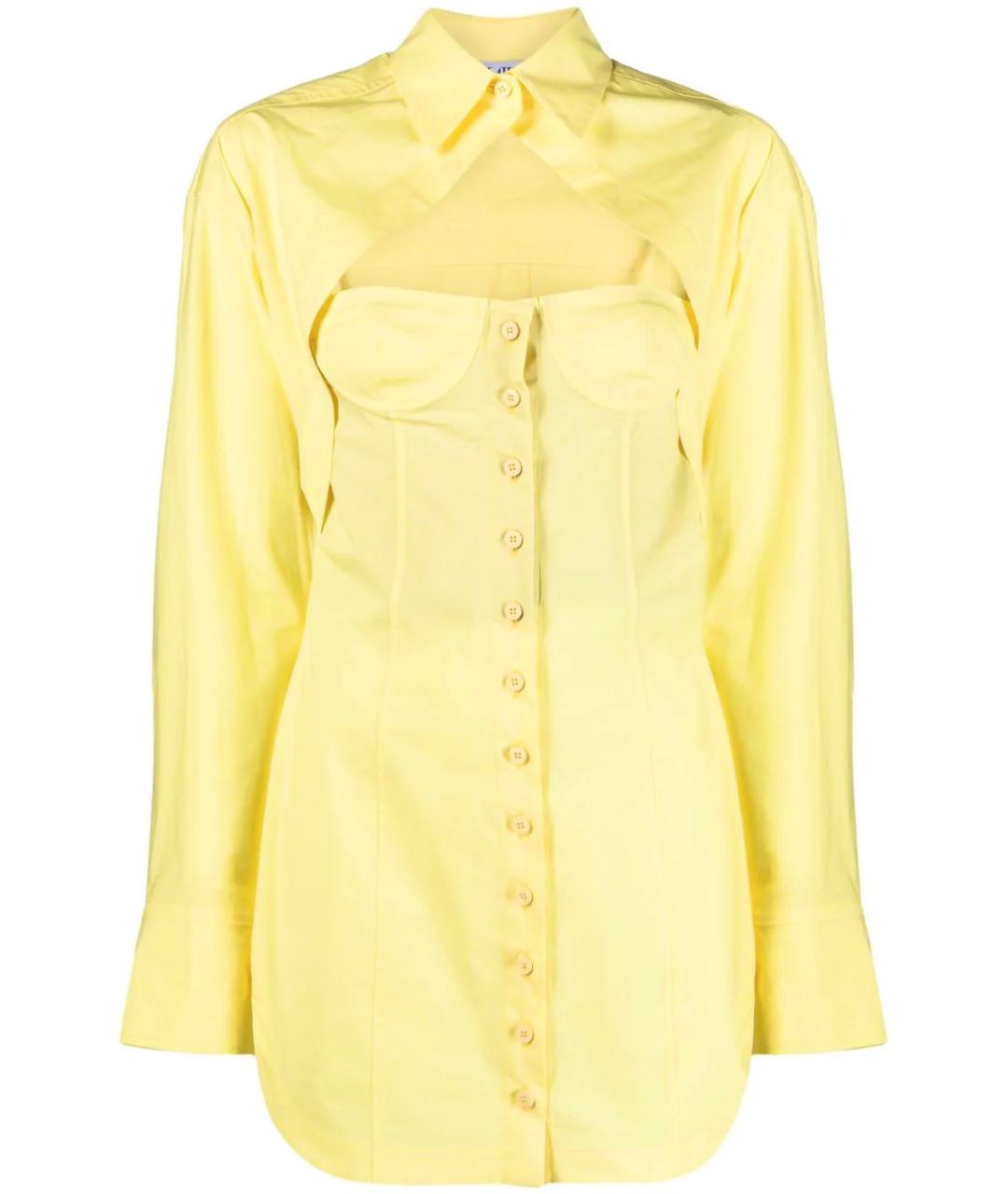 THE ATTICO Желтое хлопко-эластановое повседневное платье, фото 1