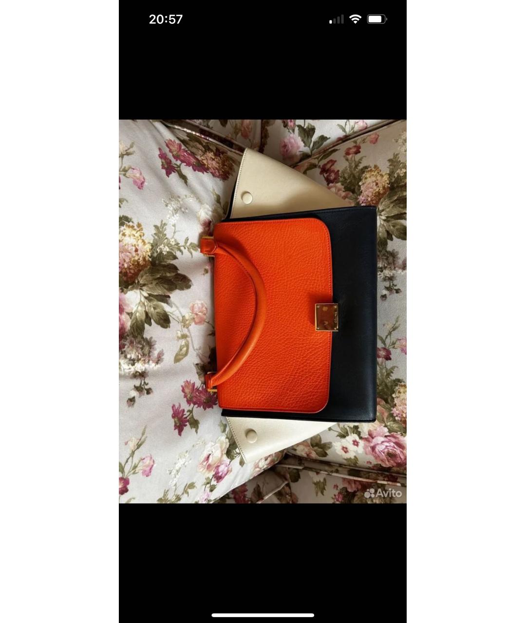 CELINE Оранжевая кожаная сумка через плечо, фото 2