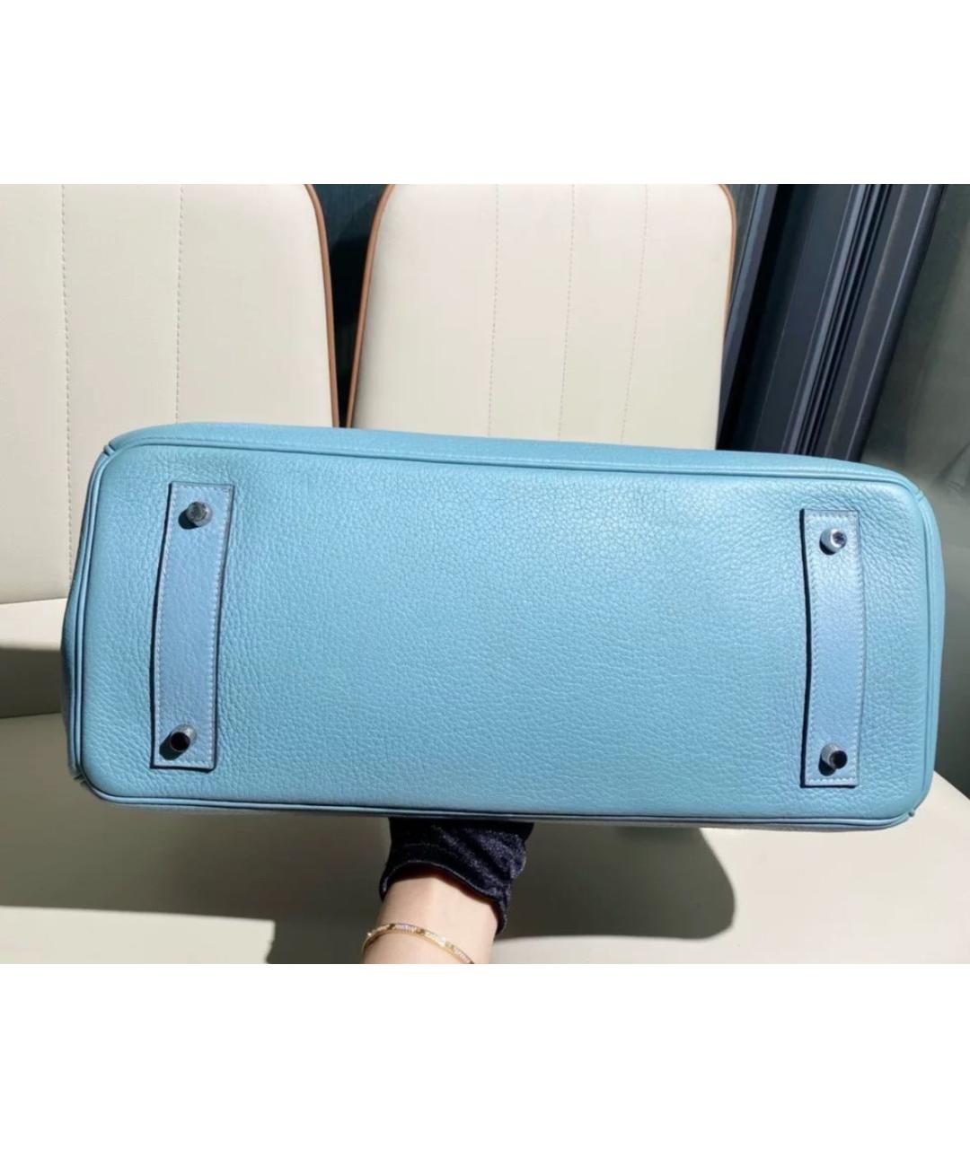 HERMES Голубая кожаная сумка с короткими ручками, фото 7
