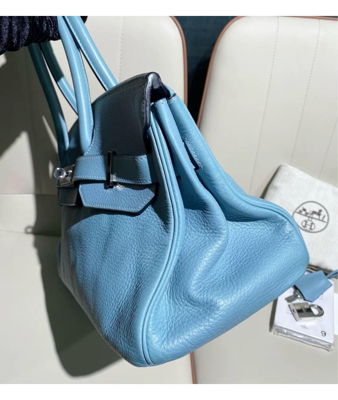 HERMES Голубая кожаная сумка с короткими ручками, фото 5