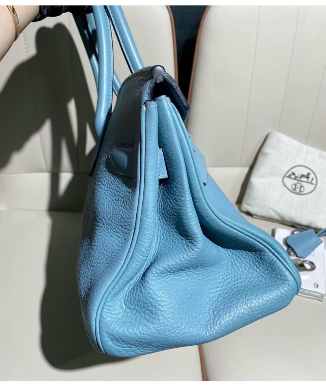 HERMES Голубая кожаная сумка с короткими ручками, фото 2