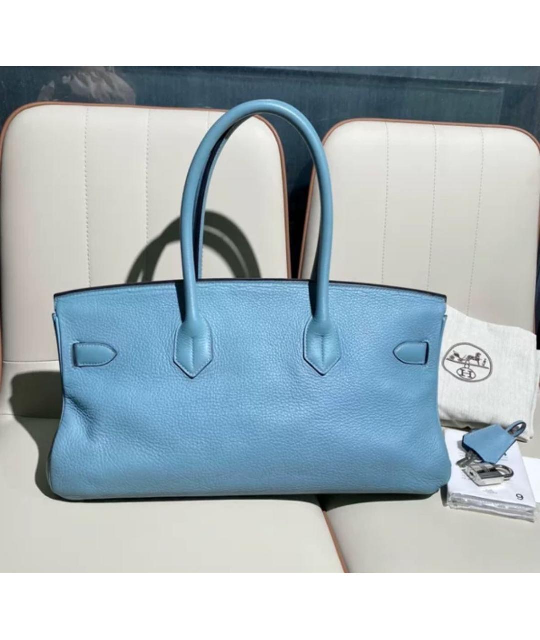 HERMES Голубая кожаная сумка с короткими ручками, фото 3