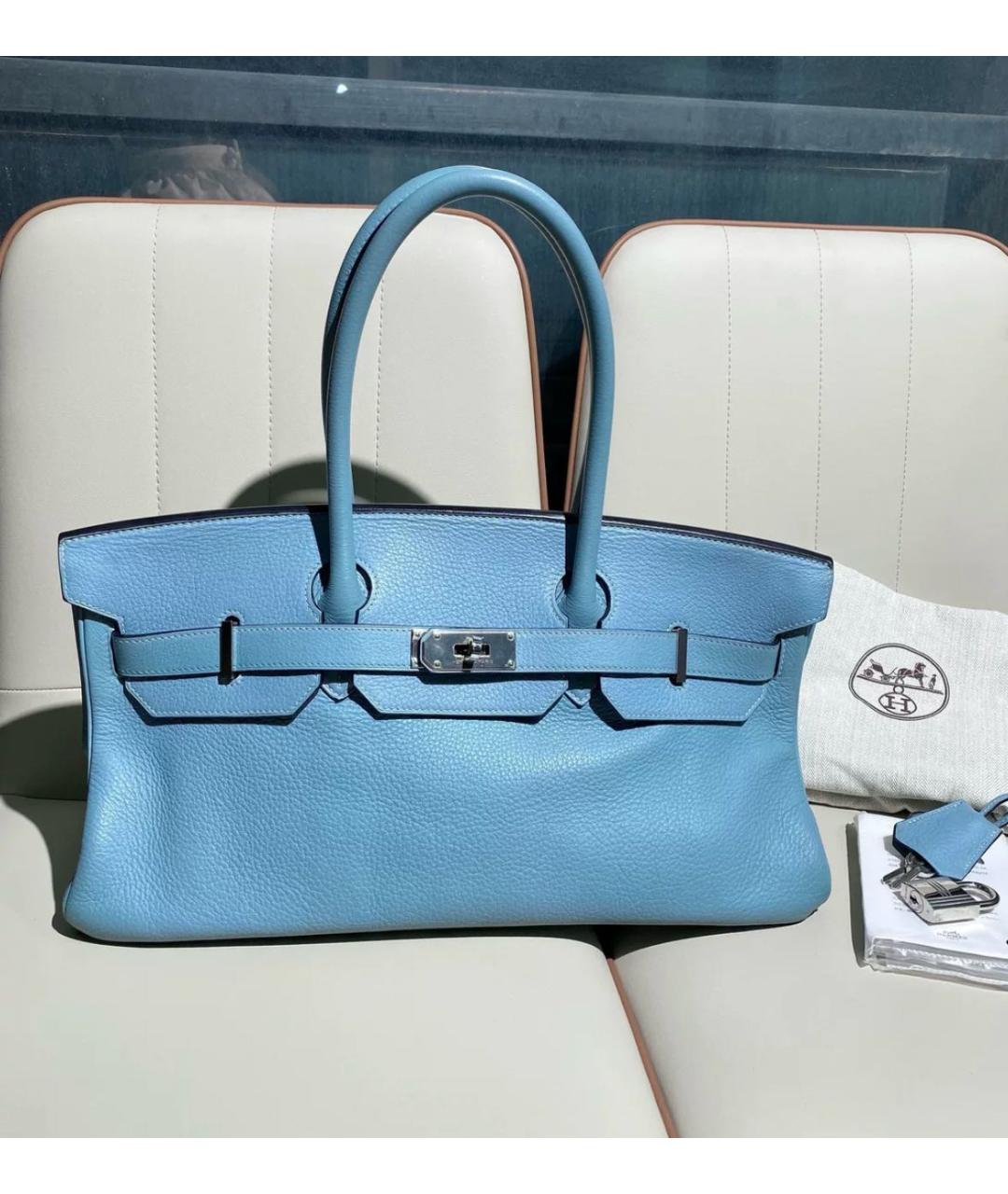 HERMES Голубая кожаная сумка с короткими ручками, фото 8