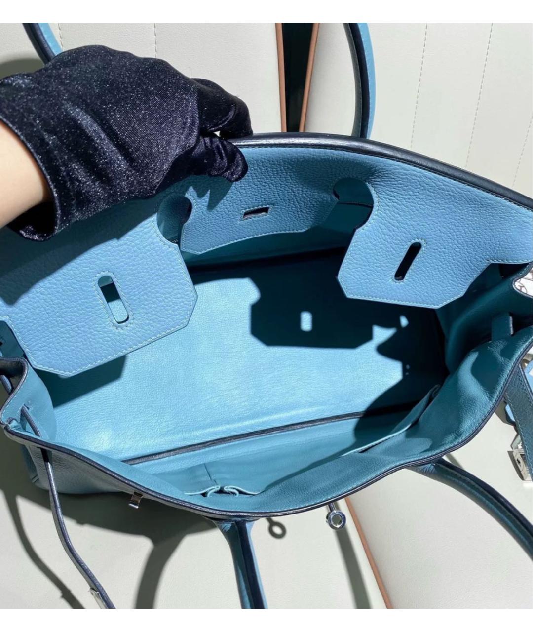 HERMES Голубая кожаная сумка с короткими ручками, фото 4